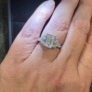 14k White Gold 3.43 CTW Lab Grown Diamond Emerald Cut Ring w/ side stones